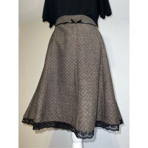 Women’s Brown Dainty Lace Hem Midi Skirt SMALL